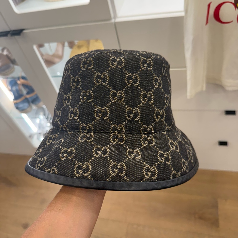 Gucci Black and Beige Monogram Bucket Hat